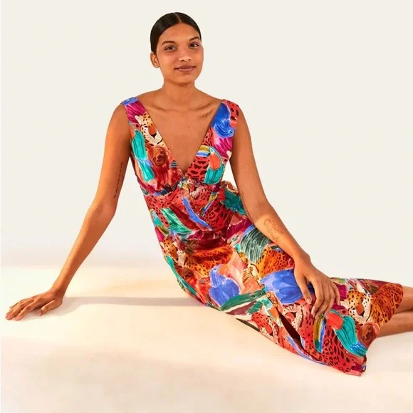 NWT Farm Rio Animal Collage Midi Dress size M - Picture 2 of 5